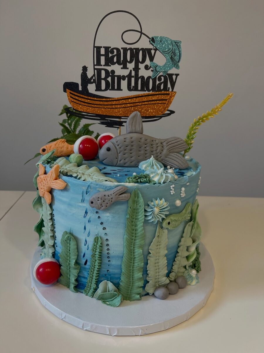 Under the sea themed cake with shark and starfish
